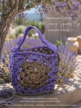 Load image into Gallery viewer, Lavender &amp; Beige Granny Squares Raffia Bag
