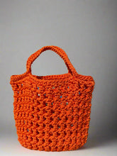 Load image into Gallery viewer, Orange polyester crochet net bag with handles
