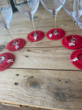 Load image into Gallery viewer, Christmas red wine glass crochet coasters angels charms
