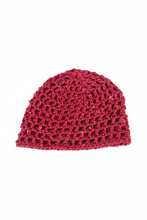 Load image into Gallery viewer, Red crochet mesh hat with sequins on a white surface
