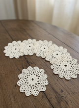 Load image into Gallery viewer, Vintage off-white crochet coasters with enhanced background
