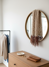 Load image into Gallery viewer, Beige Crochet Scarf Colorful Tassels Lifestyle - Handmade Fashion Accessory | CKKoetter
