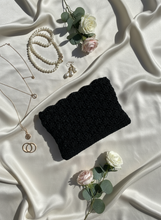 Load image into Gallery viewer, Black Shimmery Crochet Clutch Lifestyle Bright
