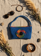 Load image into Gallery viewer, Blue Shimmery Crochet Shoulder Bag Lifestyle
