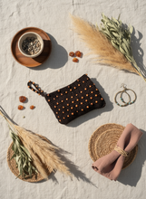 Load image into Gallery viewer, Brown Crochet Pouch with Wooden Beads Lifestyle
