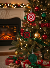 Load image into Gallery viewer, Christmas tree with 3 handmade crochet ornaments
