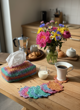 Load image into Gallery viewer, Colorful Crochet Set on Breakfast Table with Morning Coffee
