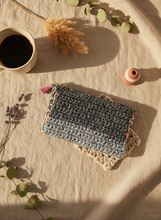 Load image into Gallery viewer, Gray Blue Crochet Wallet Lifestyle

