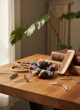 Load image into Gallery viewer, Multicolored Crochet Scrunchie with Accessories
