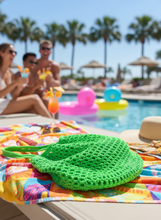 Load image into Gallery viewer, Neon Green Polyester Crochet Net Summer Bag Lifestyle - Handmade Beach Tote | CKKoetter
