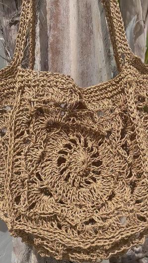 Crochet Raffia nude bag with handles 