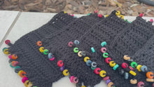 Load and play video in Gallery viewer, Black Rectangle Crochet Coasters with Wooden Beads for your Drinks
