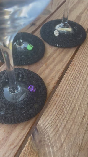 Halloween cotton black wine glass crochet coasters skull glass market CKKoetter Accessories 