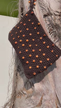 Load and play video in Gallery viewer, Brown Crochet Pouch with Orange Wooden Beads
