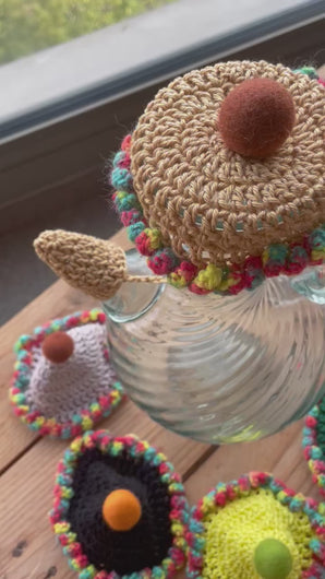Lebanese Ibriq with crochet covert with pompons and multicolored edge