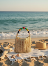 Load image into Gallery viewer, Seaside lifestyle background for Crochet Raffia Bag
