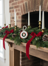 Load image into Gallery viewer, White Crochet Santa Ornament Mantel Display
