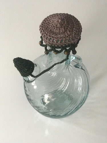 Lebanese ibriq crochet cover brown green wooden beads 