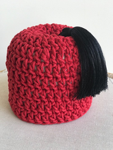 Load image into Gallery viewer, Red Cotton crochet tarboosh black tassel
