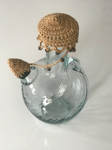 Cotton Crochet "Ibriq" or Water Jug Cover with Brown Wooden Beads