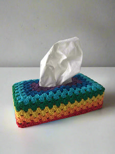 Cotton crochet rainbow colours tissue box cover 