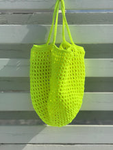 Load image into Gallery viewer, Crochet Yellow Neon Net Summer Bag, Neon Beach Bag, Crochet Beach Bag, Funky beach bag
