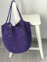 Load image into Gallery viewer, Purple Net crochet Bag with 2 handles 

