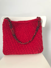 Load image into Gallery viewer, Unique red velvet crochet bag with handle 
